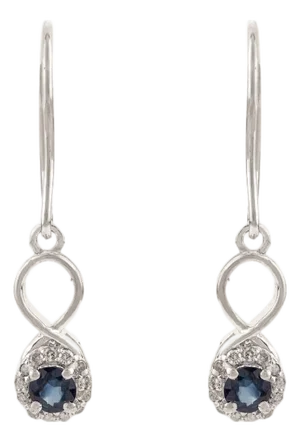 Elegant Blue Sapphire Halo Diamonds Infinity Drop Earrings in Sterling Silver- A Pair
