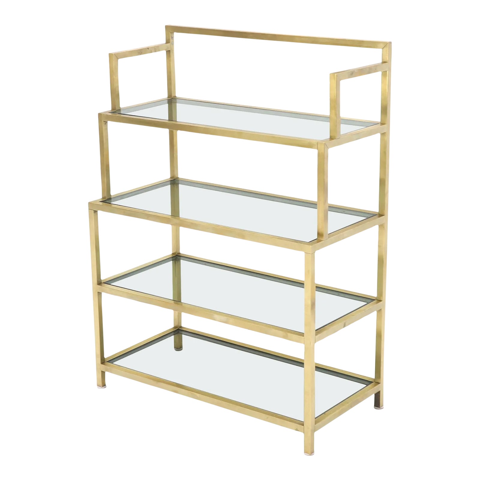 Mid 20th Century Four-Tier Brass Console Small Étagère with Smoked
