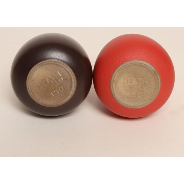 Pair of Petite Ceramic Bud Vases #130 in Matte Suede Red and Dark Brown by Heath For Sale In New York - Image 6 of 9