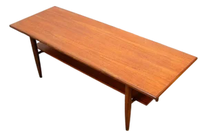 1960s Mid Century Danish Modern Coffee Table Solid Teak Vintage Surfboard Shelf Retro