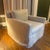 Traditional Pair Restoration Hardware Belgian Slipcovered Square Arm Lounge Chairs Linen Skirted For Sale - Image 3 of 9