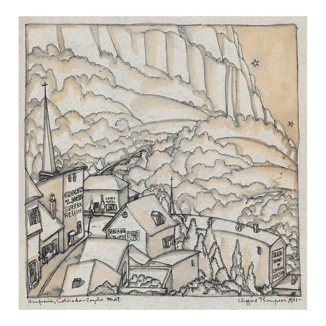 1931 Clifford Thompson Colorado Town Watercolor For Sale