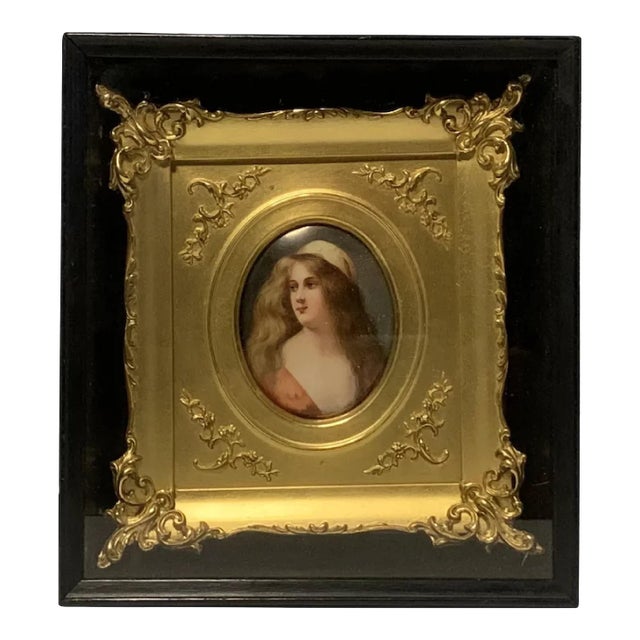 19th Century Victorian Porcelain Portrait Painting: Agesta after Angelo Asti, Shadow Box Frame For Sale