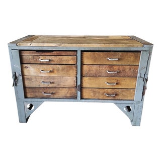 Industrial Steel Workbench with 9 Drawers from Opel Blitz For Sale