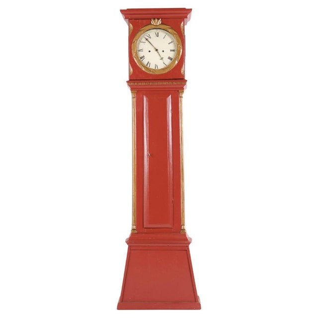 Red Painted Bornholm Longcase Clock with Carved Details, 1820s For Sale - Image 15 of 15