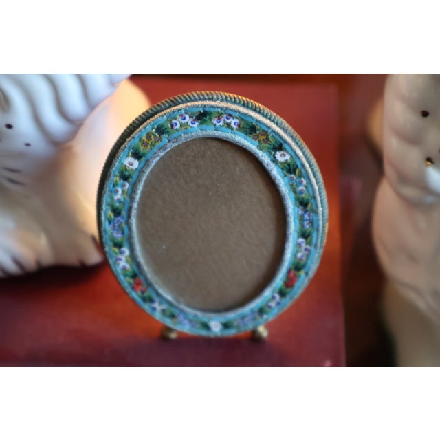Turquoise Antique Italian Floral Micro Mosaic Miniature Oval Picture Frame - Early 20th Century With Brass Rope Edging For Sale - Image 8 of 18
