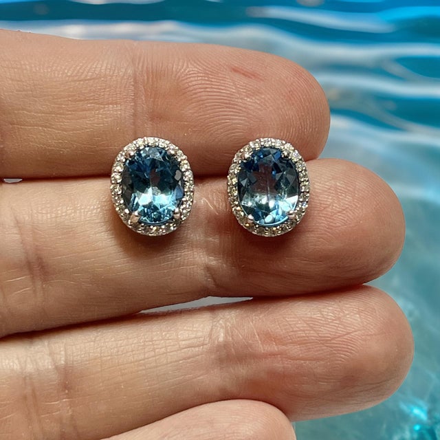 Natural Topaz Diamond Stud Earrings 14k W Gold 6.98 TCW Certified For Sale - Image 15 of 17