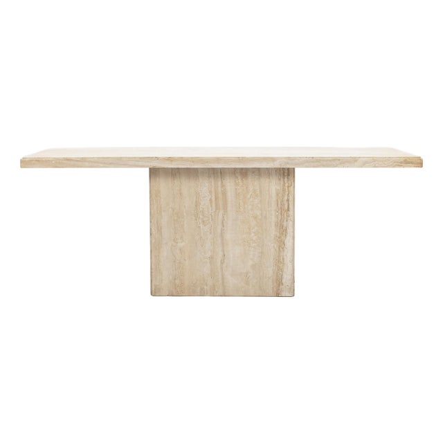 1970s Vintage Italian Travertine Marble Pedestal Console Table For Sale