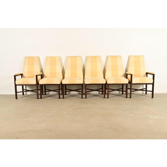 An exceptional set of six Mid-Century Modern x-base dining chairs By Edward Wormley for Dunbar Furniture USA, Circa 1960s...