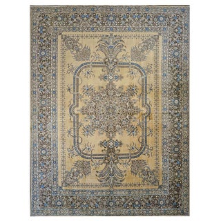 Antique Persian Tabriz Wool 10x13 Tan, Blue & Charcoal Handmade Area Rug #9902951 For Sale