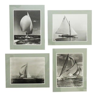 Set of 4 Framed Black & White Sailboat Photo Prints Nautical Coastal For Sale