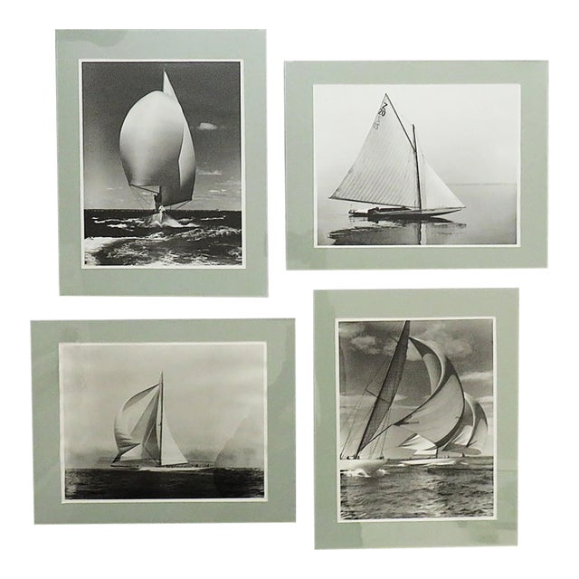 Set of 4 Framed Black & White Sailboat Photo Prints Nautical Coastal For Sale