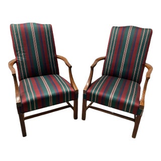 Mid 20th Century Hepplewhite Style Lolling or Library Chairs by Hickory Chair Company - a Pair For Sale