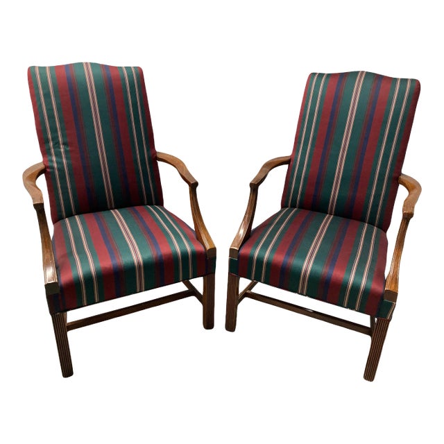 Mid 20th Century Hepplewhite Style Lolling or Library Chairs by Hickory Chair Company - a Pair For Sale