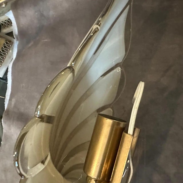 Glass 1970s Mid-Century Modern Light Grey and Brass Murano Glass Sconce by Franco Luce For Sale - Image 7 of 12