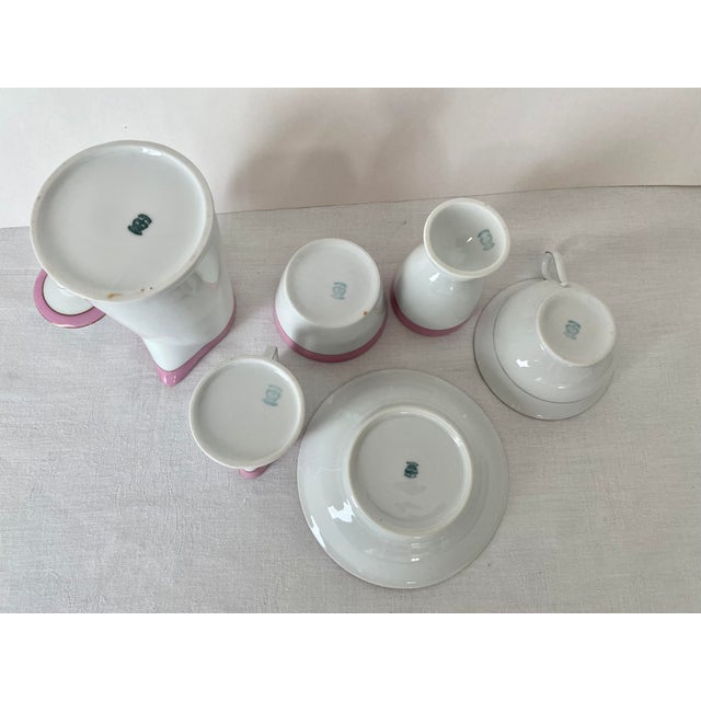 Ceramic Antique Austrian Porcelain Set Manufactured by Porzellanfabrik.Victoria Schmidt & Co. Art Deco Pink & Gold Breakfast Set C. 1910 - 6 PCS Excellent. For Sale - Image 7 of 17