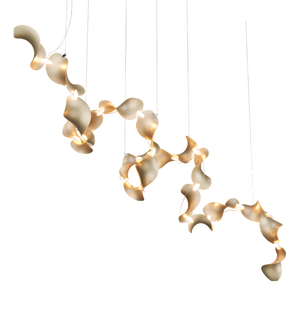 Dune 20 Spiral Chandelier with Shades in Gold Metallic Tone by Daniel Becker for Moss Objects