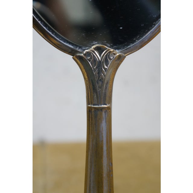 Antique Art Deco Etched Silverplate Floral Heart Hand Vanity Mirror 14" For Sale - Image 4 of 14