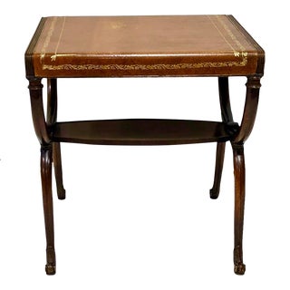 1940s Weiman Heirloom Walnut Foyer or Side Table With Leather Top For Sale