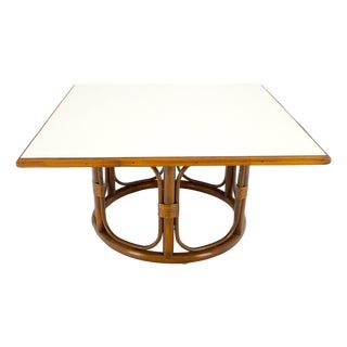 Bamboo Rattan 30” Square c1970s Mid Century Modern Coffee Table MINT For Sale