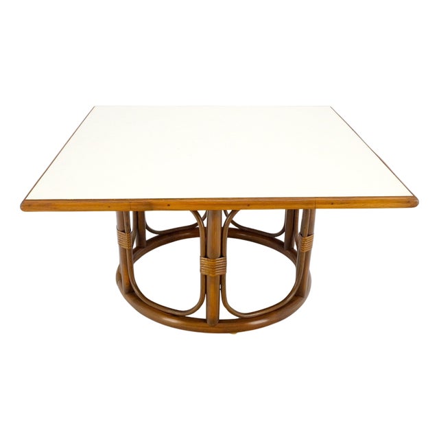 Bamboo Rattan 30” Square c1970s Mid Century Modern Coffee Table MINT For Sale