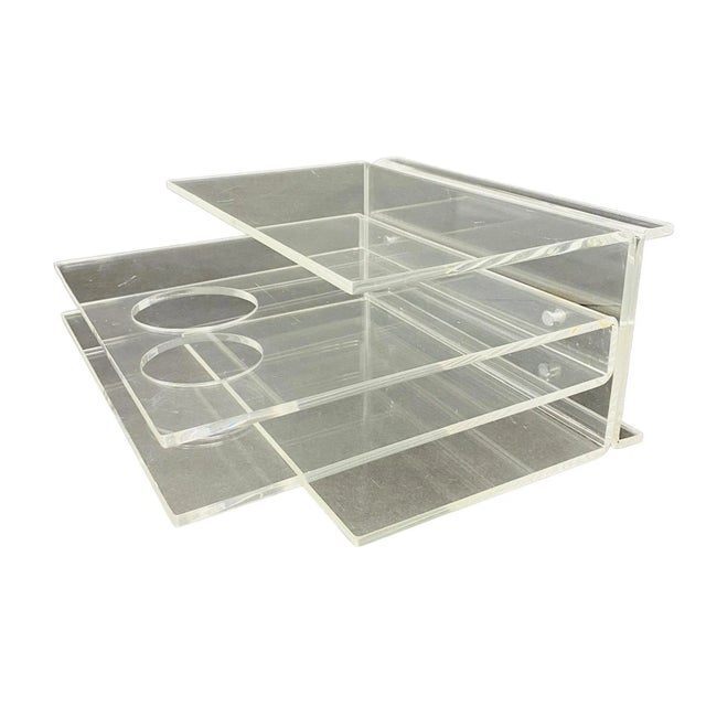 Vintage Lucite 3 Compartment Magazine Rack With Built in Circle Handles For Sale In Tampa - Image 6 of 11