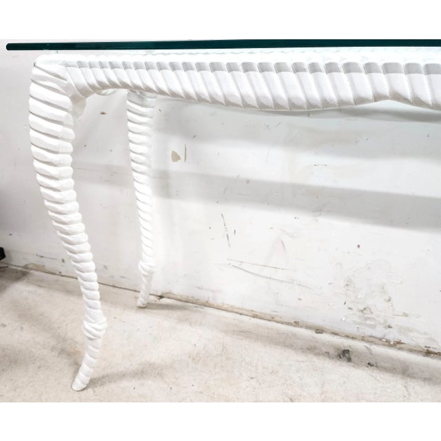 Italian Glass Console Solid Wood Faux Rope For Sale - Image 4 of 10