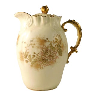1910s Alfred Lanternier Limoges Hand Painted Cream Bisque Chocolate Pot For Sale