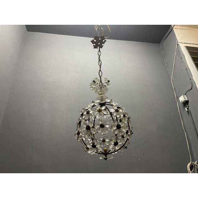 Crystal Flower Ball Light Pendant from Maison Baguès, 1940s For Sale - Image 12 of 13