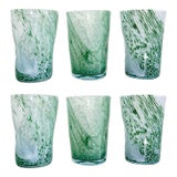 Green Mist Confetti Murano Glass Hand Blown Tumblers Drinking (Cups Set of 6) For Sale
