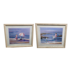 1990s Nora DeBolt Coastal Beach Lithographs in Light Wood Frames, 1992 - a Pair
