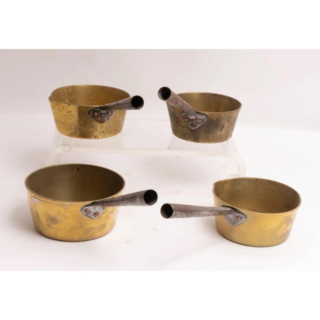 English Set of Four Antique Graduated Brass 19th Century Cooking Pans For Sale - Image 3 of 5