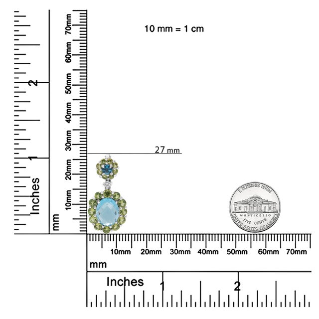 18k White Gold 0.05 Cttw Round Diamond and Blue Topaz and Green Peridot Gemstone Halo Drop 18" Pendant Necklace (F-G Color, VS1-VS2 Clarity) For Sale In New York - Image 6 of 6