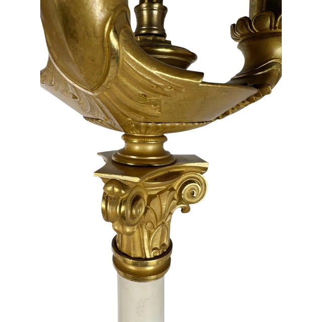 Metal 1900s Empire Style Carrera Marble and Bronze Dore Candelabra Lamps - a Pair For Sale - Image 7 of 10