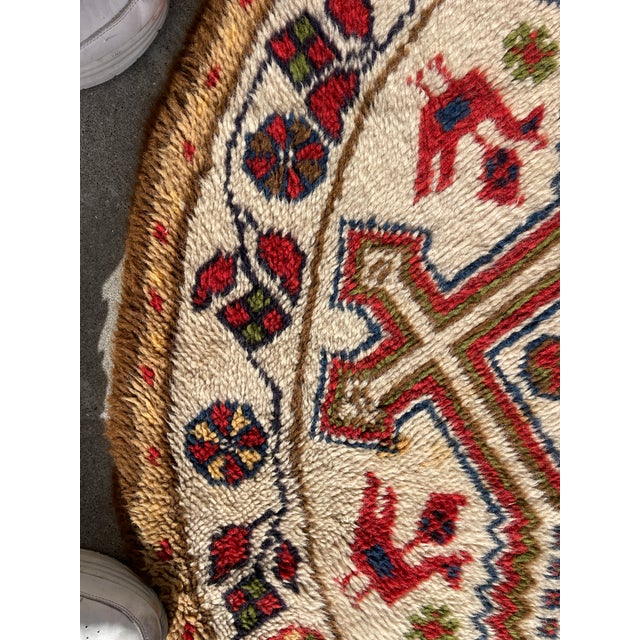 Cream Kazak Style Hand Knotted Round Tribal Rug For Sale - Image 8 of 8