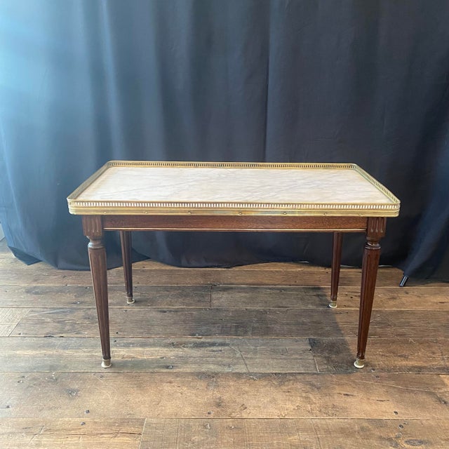 Antique White French Louis XVI Marble Top Coffee Table or Cocktail Table For Sale - Image 8 of 10