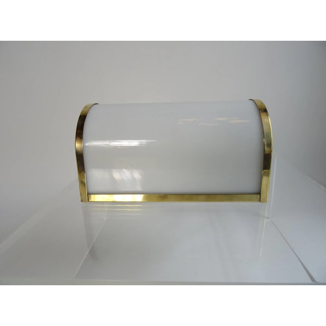 Art Deco wall lamp around 1920, typical Bauhaus design from around 1920-30, polished brass, thick-walled opal glass shade,...
