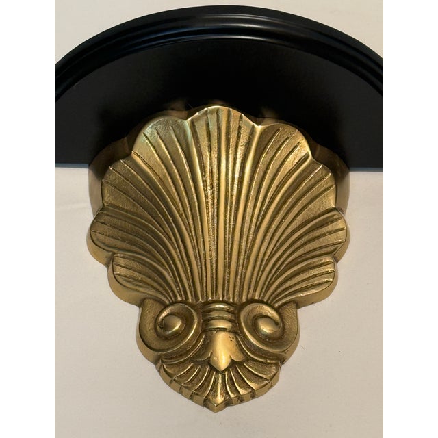 Late 20th Century 1970s Hollywood Regency Brass and Black Lacquer Shell Sconces - A Pair For Sale - Image 5 of 8