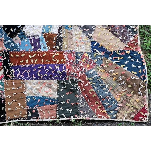 Blue Graphic Antique Tied Quilt For Sale - Image 8 of 13