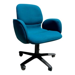Vintage Steelcase Royal Blue Molded Swivel Barrel Office Arm Chair For Sale