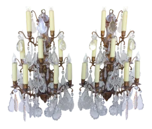 Large 9 Light Crystal Sconces - a Pair