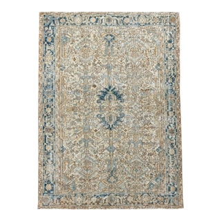Antique Heriz Rug – Faded Blue, Beige & Ivory With Stylized Motifs For Sale
