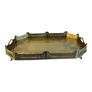 Mid 20th Century Hollywood Regency Style Large Brass Handled Serving Tray For Sale