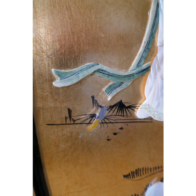 Mid 20th Century Chinoiserie Black Lacquer Gold Gilt Asian Art Panels Wall Decors- Set of 4 For Sale - Image 10 of 13