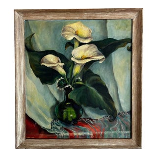 Antique 1930’s Oil Painting on Canvas Still Life of Calla Lily Flowers For Sale