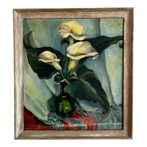 Antique 1930’s Oil Painting on Canvas Still Life of Calla Lily Flowers