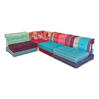 Mah Jong Blue Four-Seater Modular Sofa by H. Hopfer for Roche Bobois, 1990s, Set of 4 For Sale