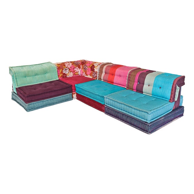 Mah Jong Blue Four-Seater Modular Sofa by H. Hopfer for Roche Bobois, 1990s, Set of 4 For Sale