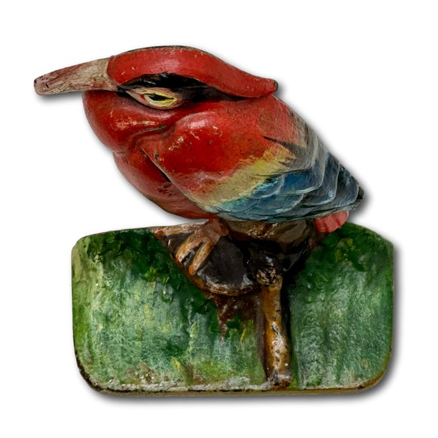 Raspberry Red Outstanding & Rare Antique Beautifully Hand Painted Albany Foundry Cast Iron Heron Doorstop Circa 1920s For Sale - Image 8 of 18