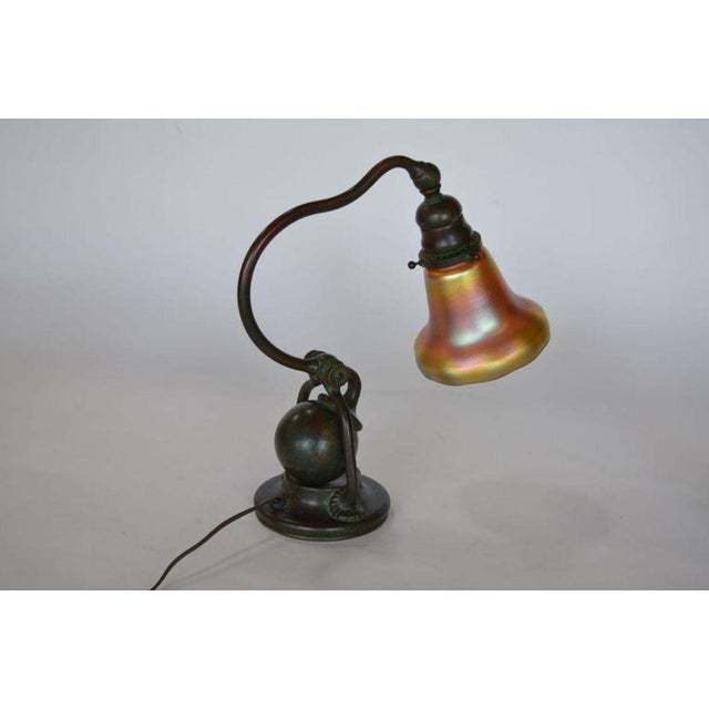 Bronze 1910s Traditional Tiffany Studios Bronze and Favrile Table Lamp For Sale - Image 8 of 10